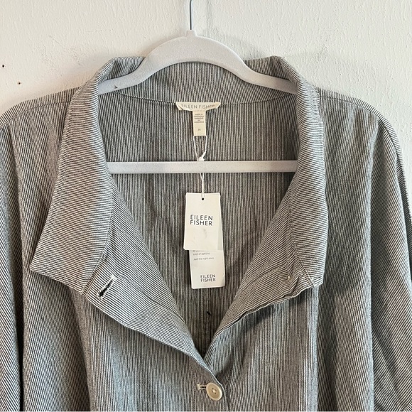Eileen Fisher Jacket Black & White Stripe Ticking Stripe Jacket Sz 3X NWT Button - Picture 5 of 13